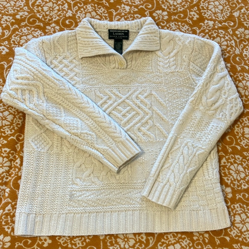 Vintage Lauren Ralph Lauren Hand Knit Cableknit Fisherman’s Sweater EUC